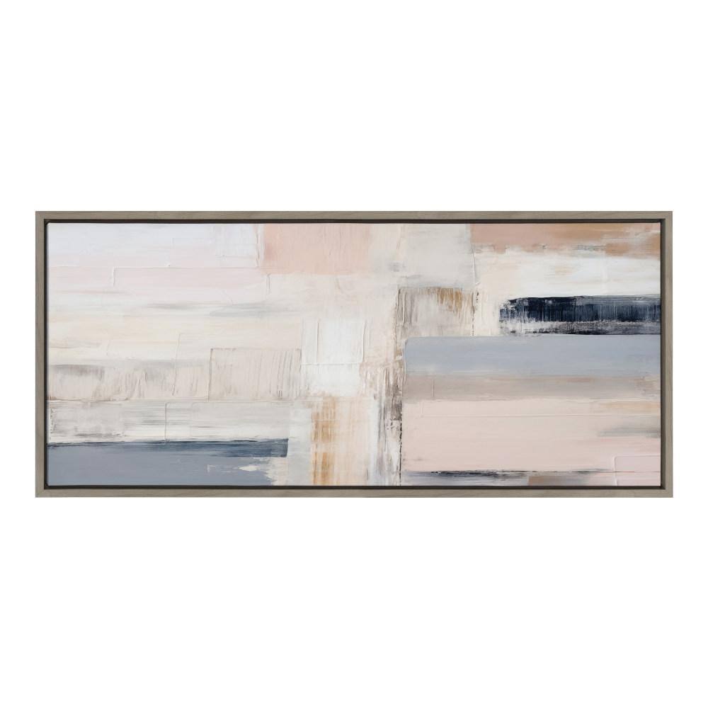 Gray and Beige Abstract Canvas Print with Rustic Frame, 18" x 40"