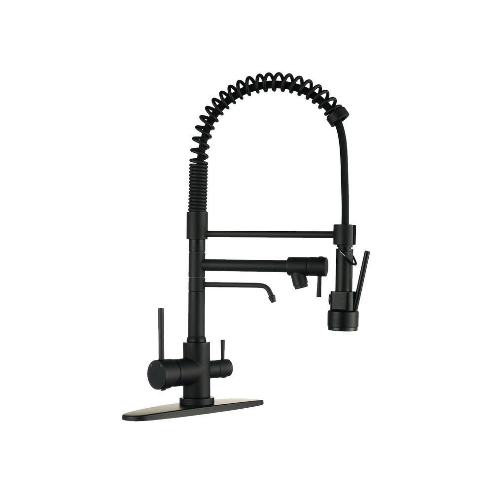 Spring Double Handle Pull Down Sprayer Kitchen Faucet with Drinking Water Outlet, Pot Filler Spray in Matte Black price history on PriceWatchPro