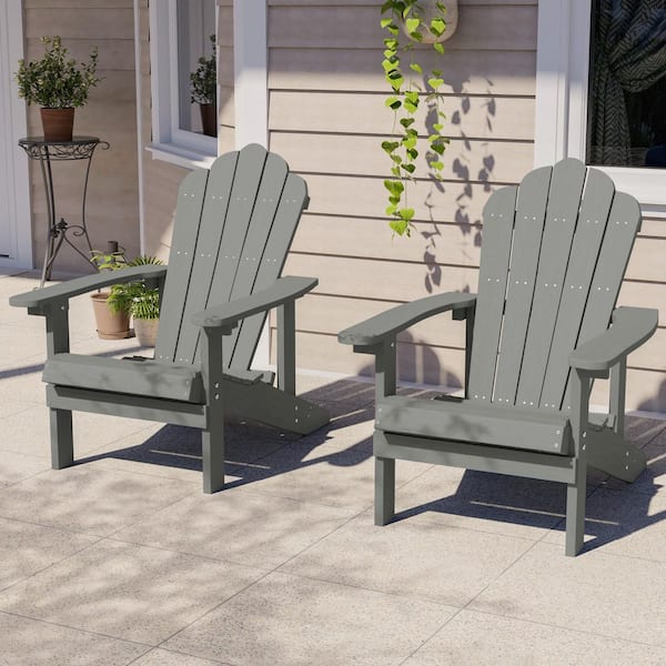 Light Gray HIPS Plastic Weather Resistant Adirondack Chair for Outdoors (2-Pack)