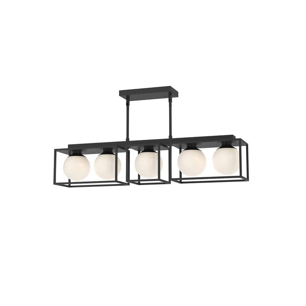 Amelia Matte Black and Opal Glass 35" Linear Island Pendant