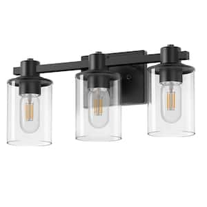 20 in. 3 Light Bathroom Vanity Light, Matte Black Fixtures with Clear Glass Shade, Modern Bathroom Lights Over Mirror