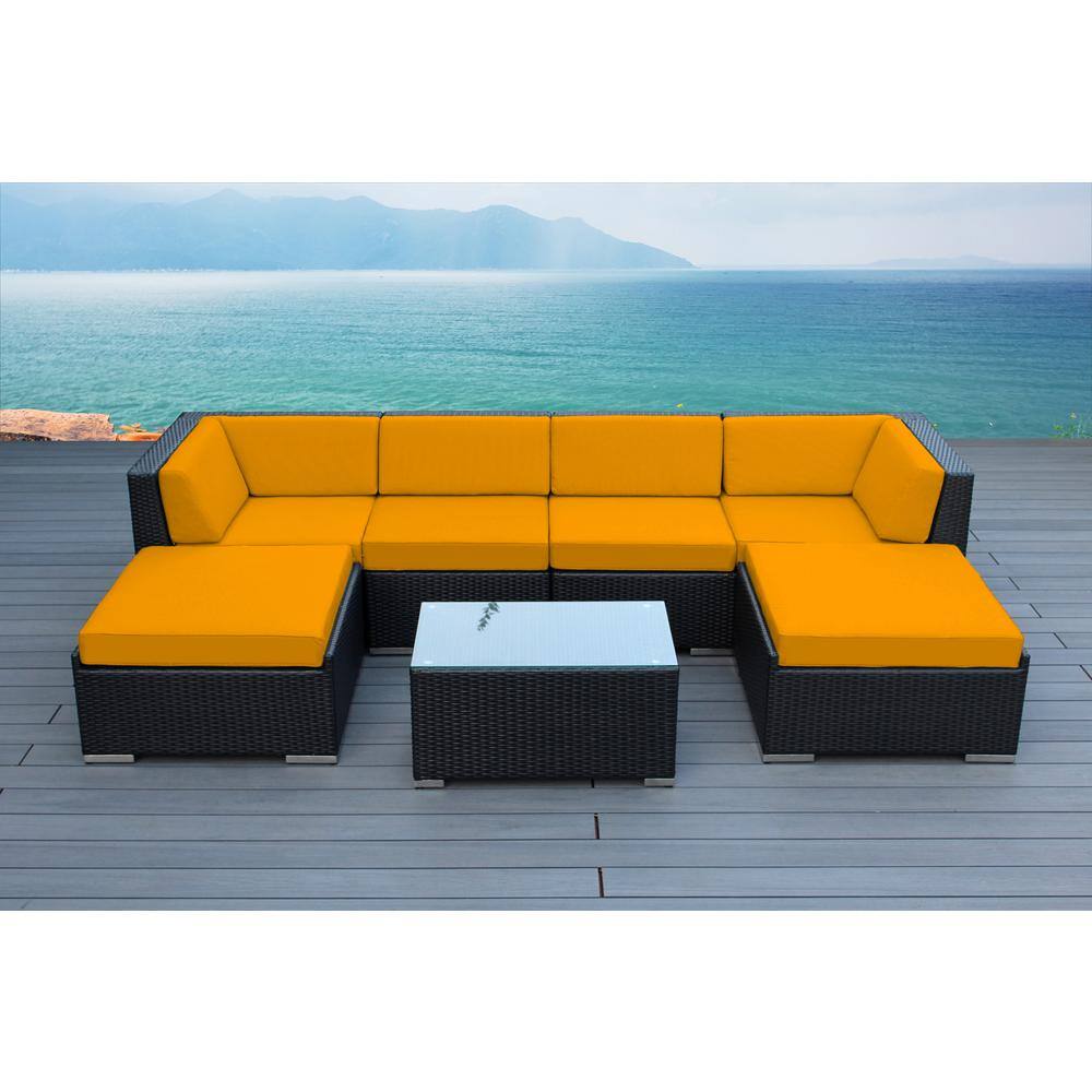Ohana Black 7-Piece Wicker Patio Seating Set with Sunbrella Sunflower Yellow Cushions price history on PriceWatchPro
