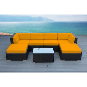 Ohana Black 7-Piece Wicker Patio Seating Set with Sunbrella Sunflower Yellow Cushions