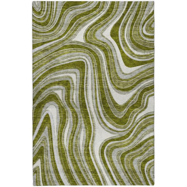 Dream Shag Premium Machine Washable Abstract ADS756 Olive 9 ft. x 12 ft. Area Rug