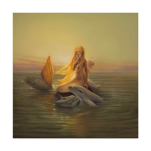 Trademark Fine Art 18 in. x 18 in. One Love Mermaid by Kirk Reinert Floater Frame Fantasy Wall Art