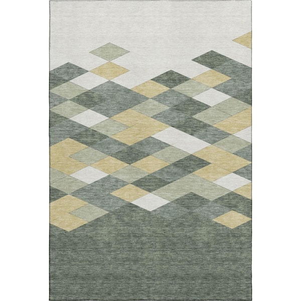 Mayfield Premium Machine Washable Abstract AMF2555 Basil 10 ft. x 14 ft. Area Rug
