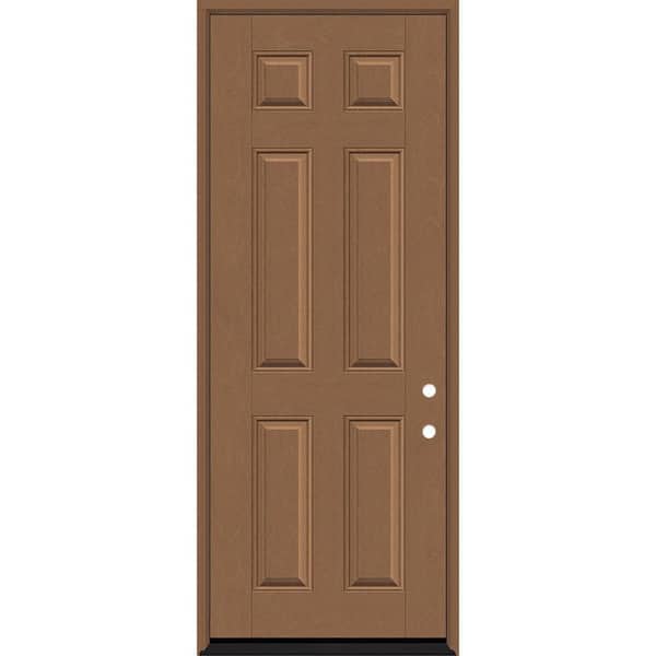 Steves & Sons Regency 36 in. x 96 in. 6 Panel LHIS Autumn Wheat Stain Mahogany Fiberglass Prehung Front Door with 6-9/16 Jamb