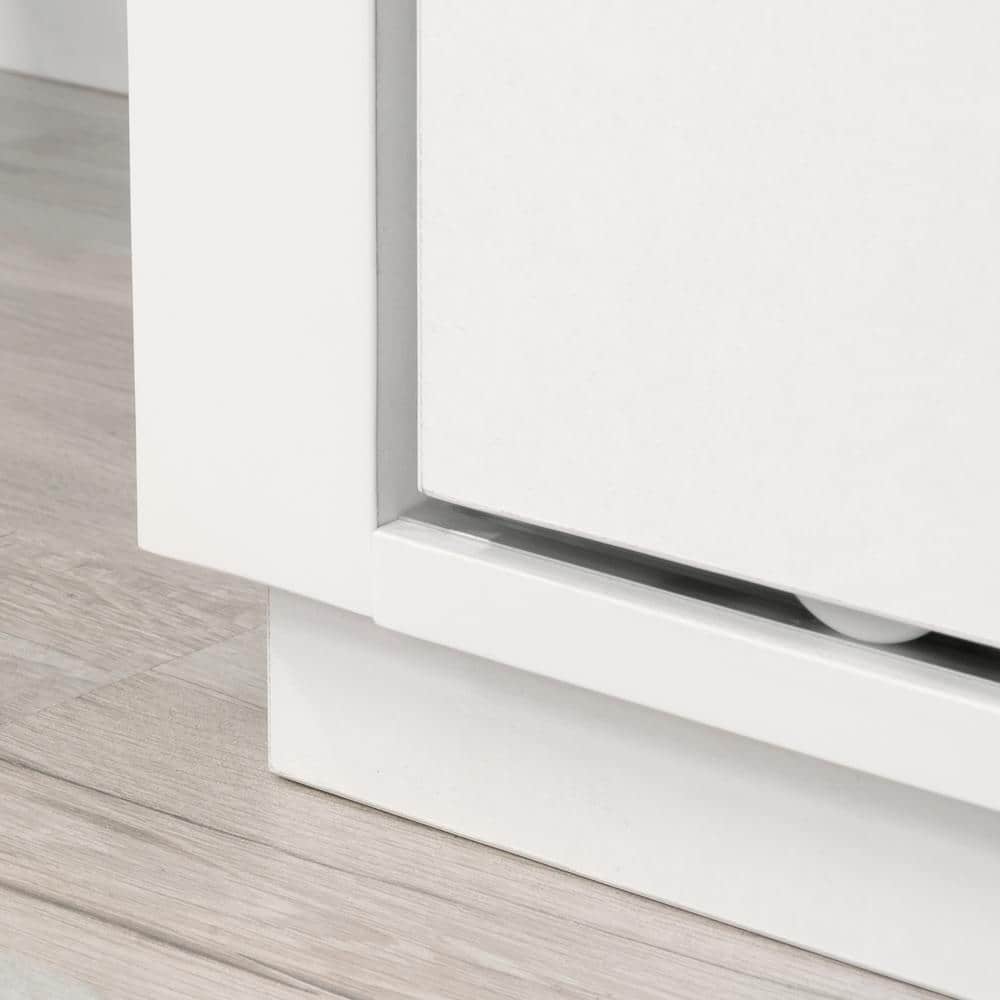 White Adjustable Wood Bookcase with Sliding Door
