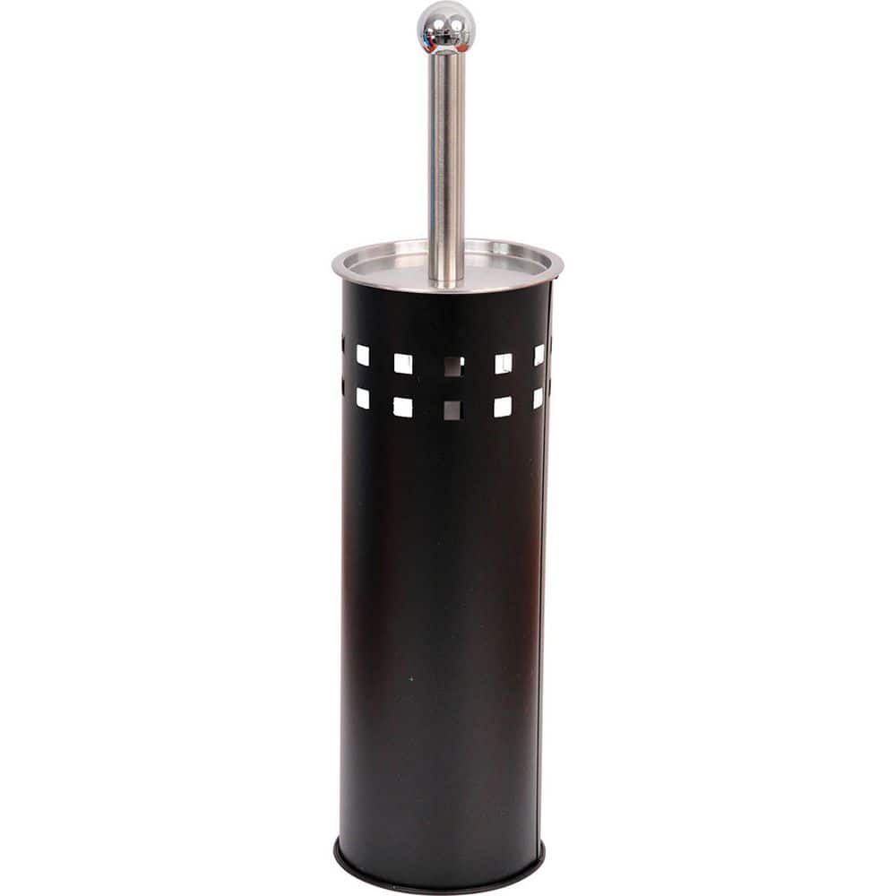 Black Metal Toilet Brush and Holder with Stainless Steel Top