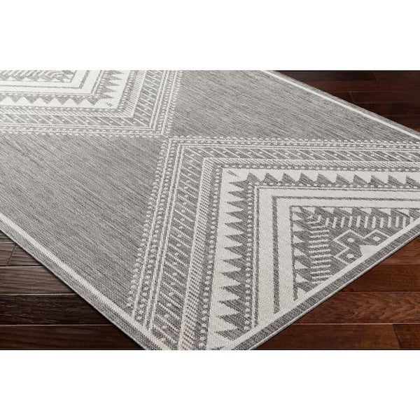 Long beach Gray/Light Gray 3 ft. x 7 ft. Runner Diamond Polypropylene Indoor/Outdoor Area Rug