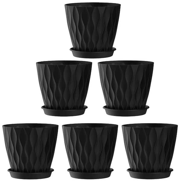 Samll Black Plastic Indoor/Outdoor Planter with Saucer (6 in. W x 5.35 in. H) 6-Pack