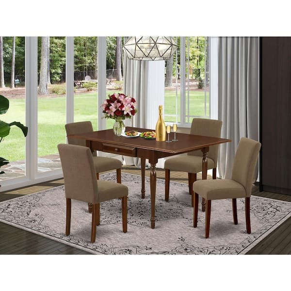 East West Furniture 5-Piece Mahogany Finish Solid Wood Top - Dining Room Set with Dropleaf (Seats-4)