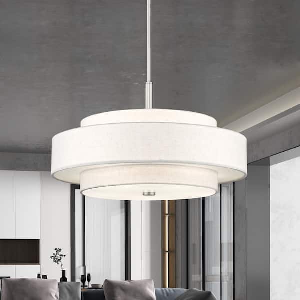 AVIANCE LIGHTING Somerhill 60-Watt 5-Light Brushed Nickel Shaded Pendant Light with Fabric Shade, No Bulbs Included