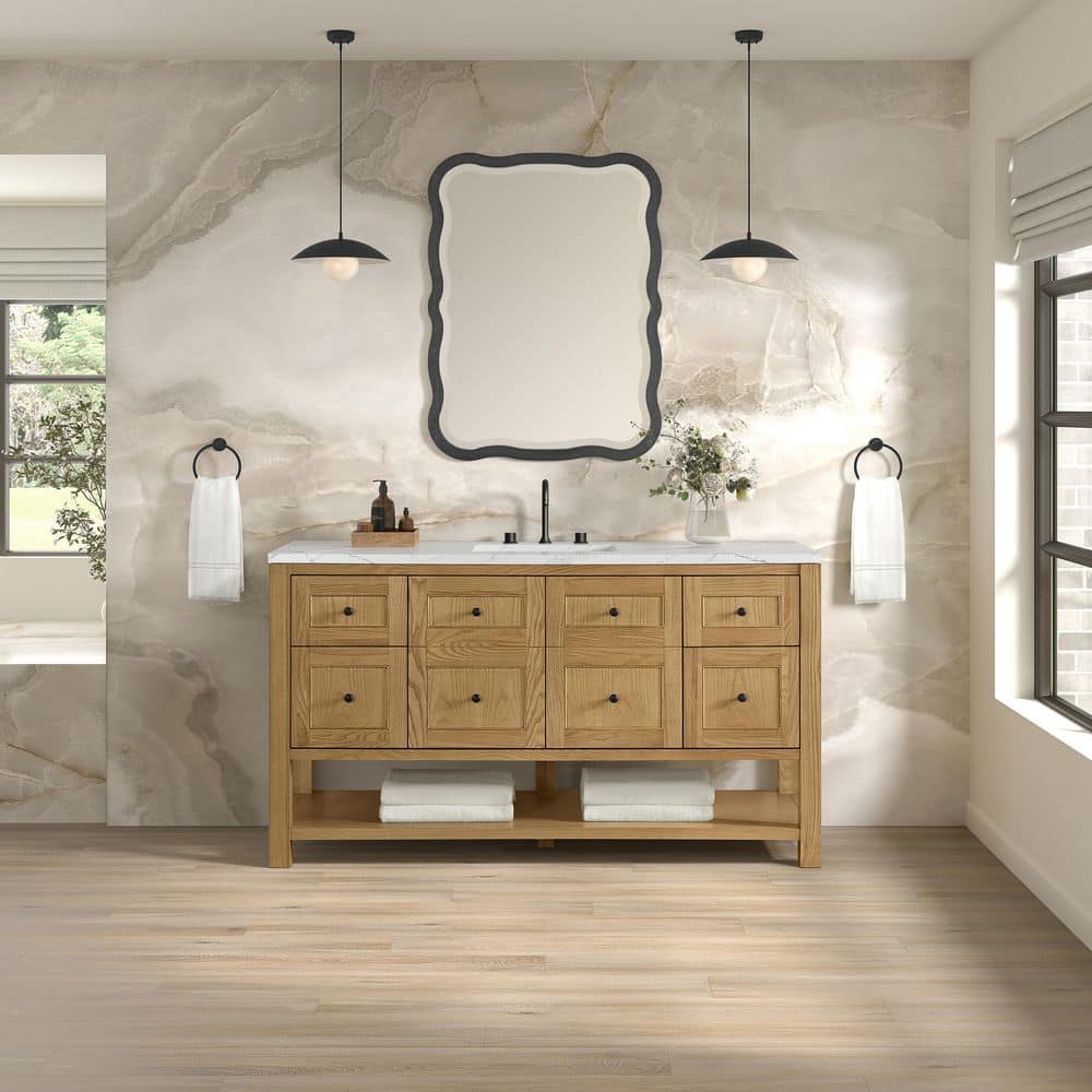 Breckenridge 60.0 in. W x 23.5 in. D x 34.25 in. H Single Bath Vanity in Light Natural Oak w/ Quartz Ethereal Noctis Top price history on PriceWatchPro