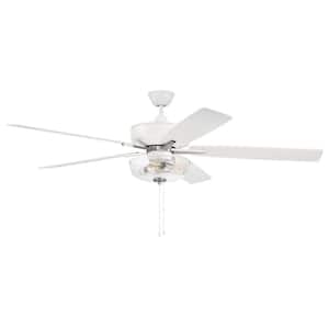 Super Pro-101 60 in. Indoor White/Polished Nickel Heavy-Duty Dual Mount Ceiling Fan Includes Clear Glass Bowl Light Kit