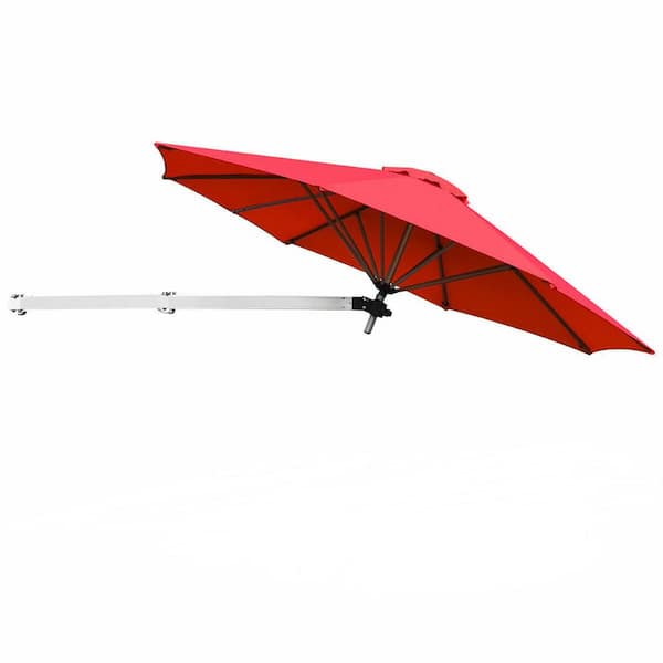 Costway 8 ft. Aluminum Wall-Mounted Tilt Patio Umbrella in Burgundy with Telescopic Folding Sun Shade