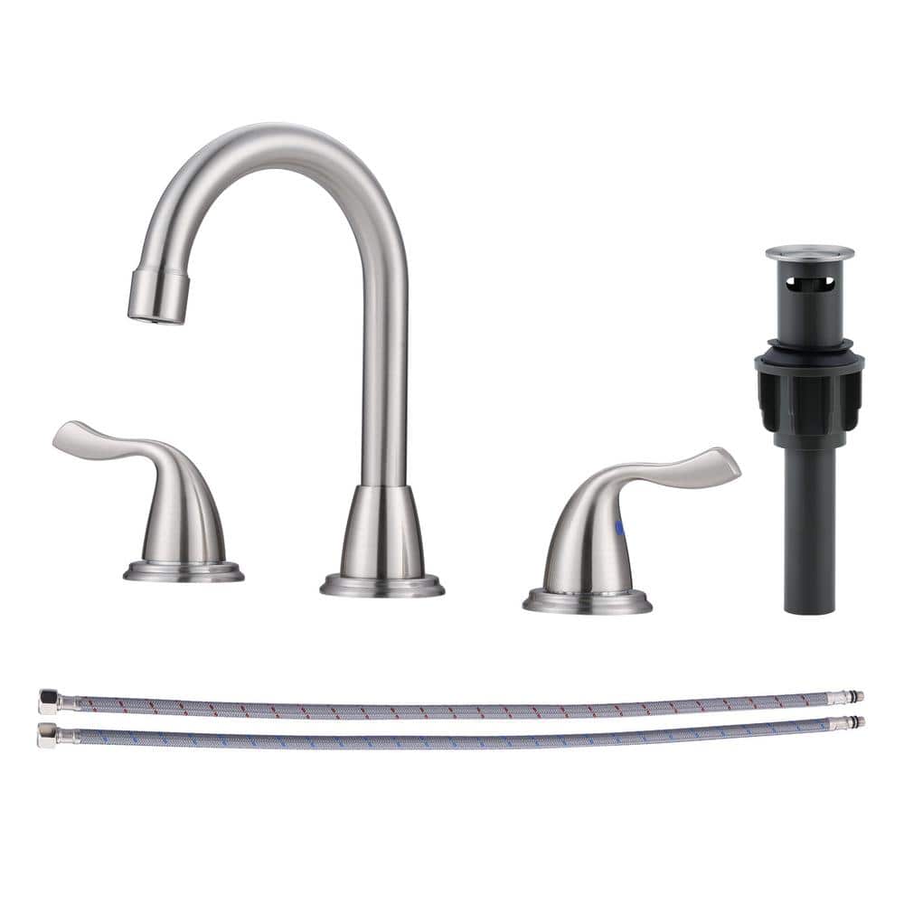 8 in. Widespread 2-Handle Bathroom Faucet with Pop-up Drain 3-Hole 360° Rotation Sink Faucet in Brushed Nickel price history on PriceWatchPro