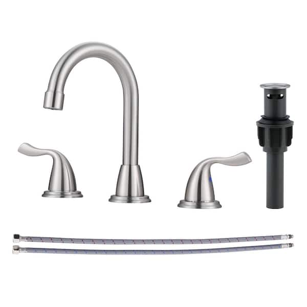AVITAS 8 in. Widespread 2-Handle Bathroom Faucet with Pop-up Drain 3-Hole 360° Rotation Sink Faucet in Brushed Nickel