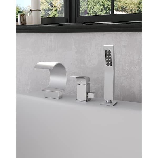 EVERSTEIN Deluxe High Arc Bathtub Faucet Single-Handle Deck Mount Roman Tub Faucet with Handheld in. Brushed Nickel Valve Included
