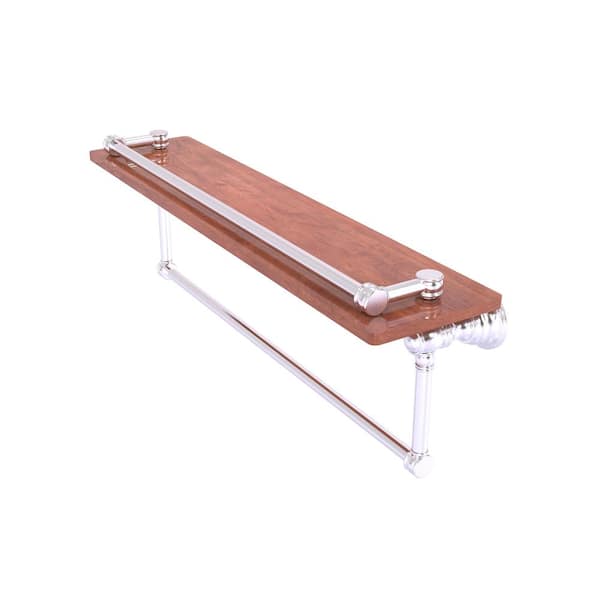 Allied Brass Carolina 22 in. W 7.4 in. H x 5.54 in. D Brass Rectangular Wood Gallery Shelf with Towel Bar in Satin Chrome
