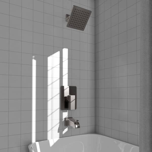 Palisades 1-Spray Pattern 6 in. Modern Wall Mount Fixed Shower Head Shower System in Brushed Nickel