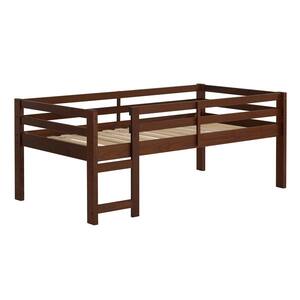 Traditional Solid Wood Open Storage Low Twin Loft Bed - Walnut