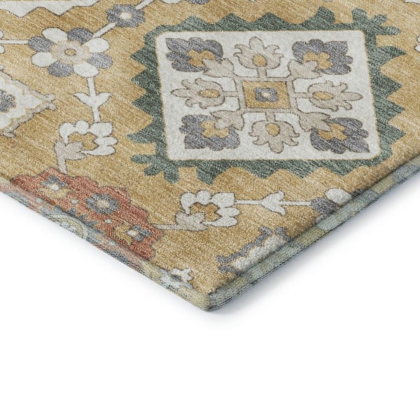 Mayfield Premium Machine Washable Abstract AMF2200 Gold 2 ft. x 7 ft. Runner Rug