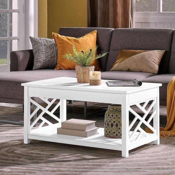 Alaterre Furniture Coventry 36 in. White Medium Rectangle Wood Coffee Table with Shelf