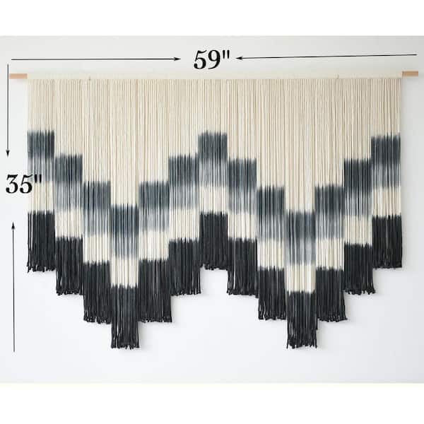 59 in. x 35 in. Black & Grey Macrame Wall Hanging-Tie-Dye