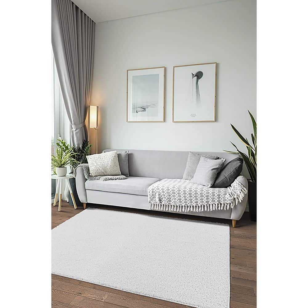 Luxurious White Shag 5' x 7' Rectangular Area Rug with Non-Slip Backing