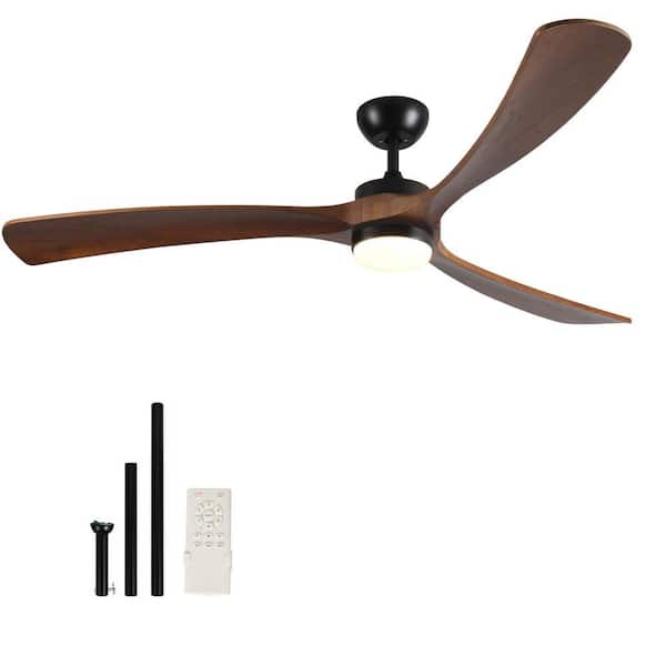 72 in. Solid Wood Ceiling Fan, Antique Brown, Wooden Blades, Indoor/Outdoor, 6-Spd Remote, Adj Downrod, Downrod Mount