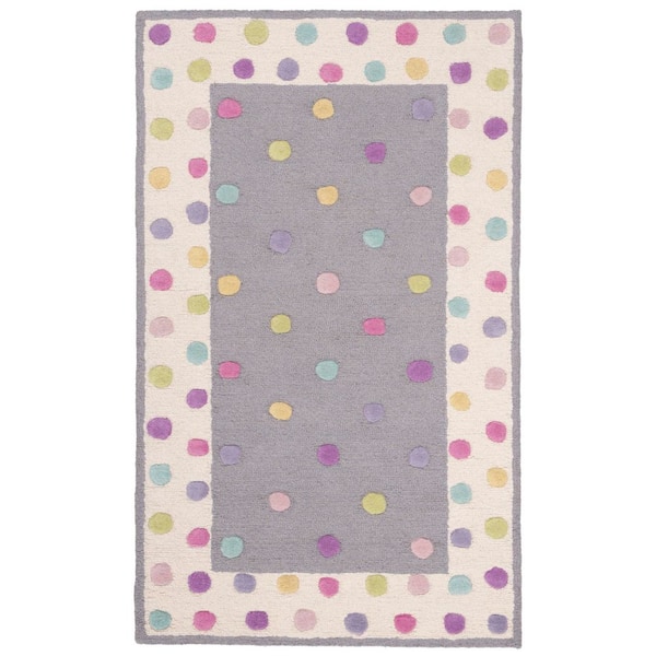 Kids 3 ft. x 5 ft. Gray/Multi Border Polka-Dot Area Rug