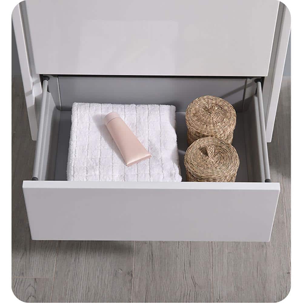 Glossy White 24" Solid Wood Wall-Mounted Modern Vanity Cabinet