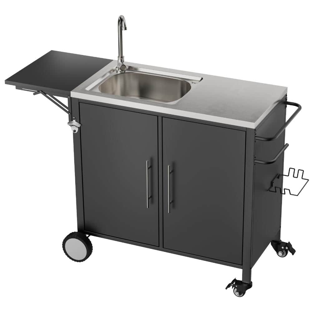 50 in. Outdoor Grill Table with Stainless Steel Sink in Black, Grill Cart with Foldable Top Wheels and Cabinet price history on PriceWatchPro