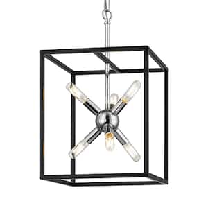 Halley 12 in. 6-Light Matte Black and Polished Chrome Pendant