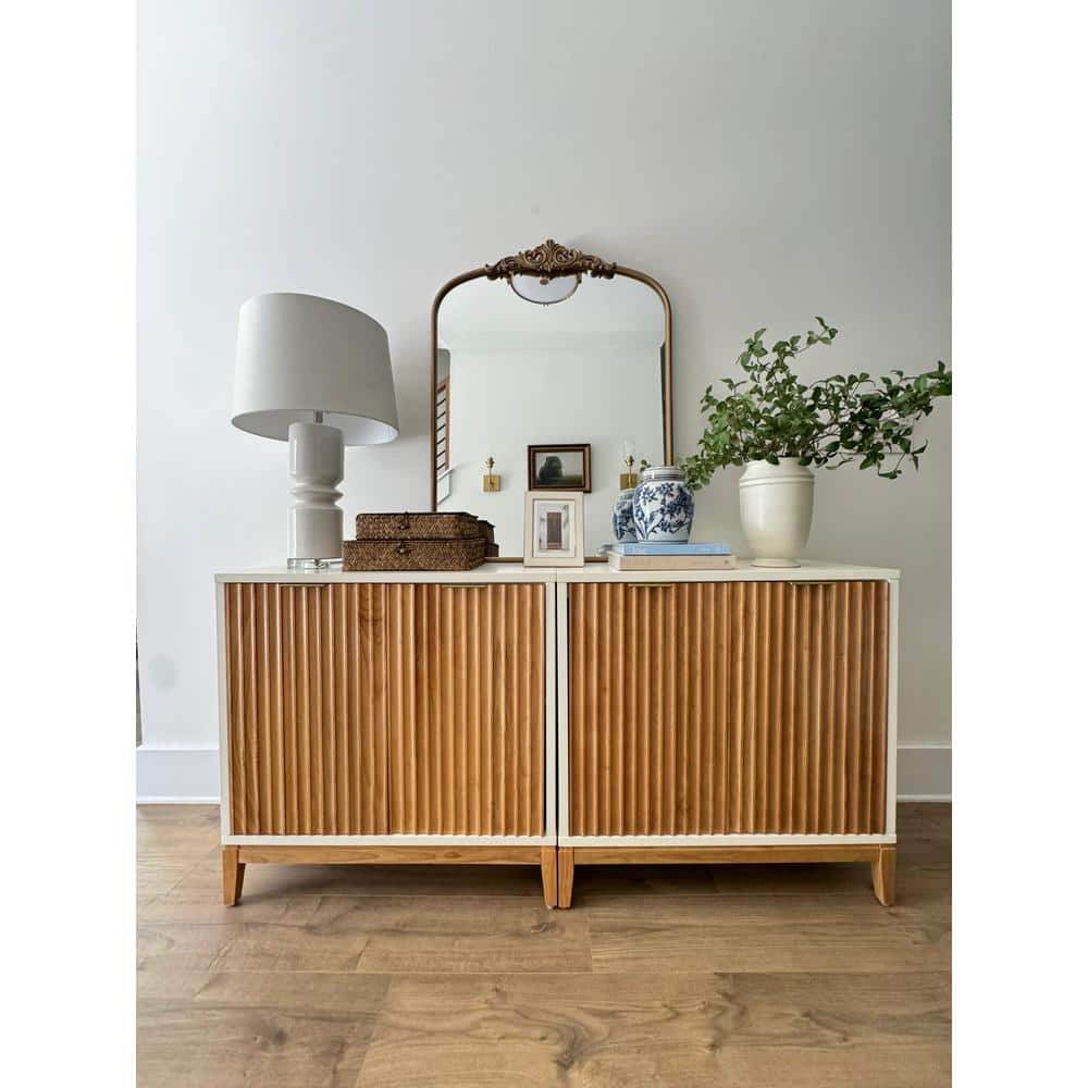Jasper Warm White and Pine Fluted Console Table
