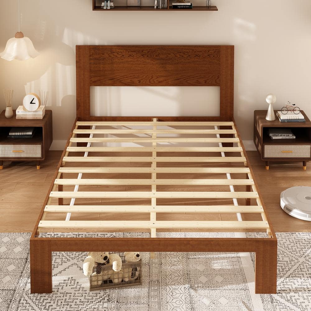 FUFU&GAGA Walnut Brown Color Wooden Frame Queen Size Panel Bed