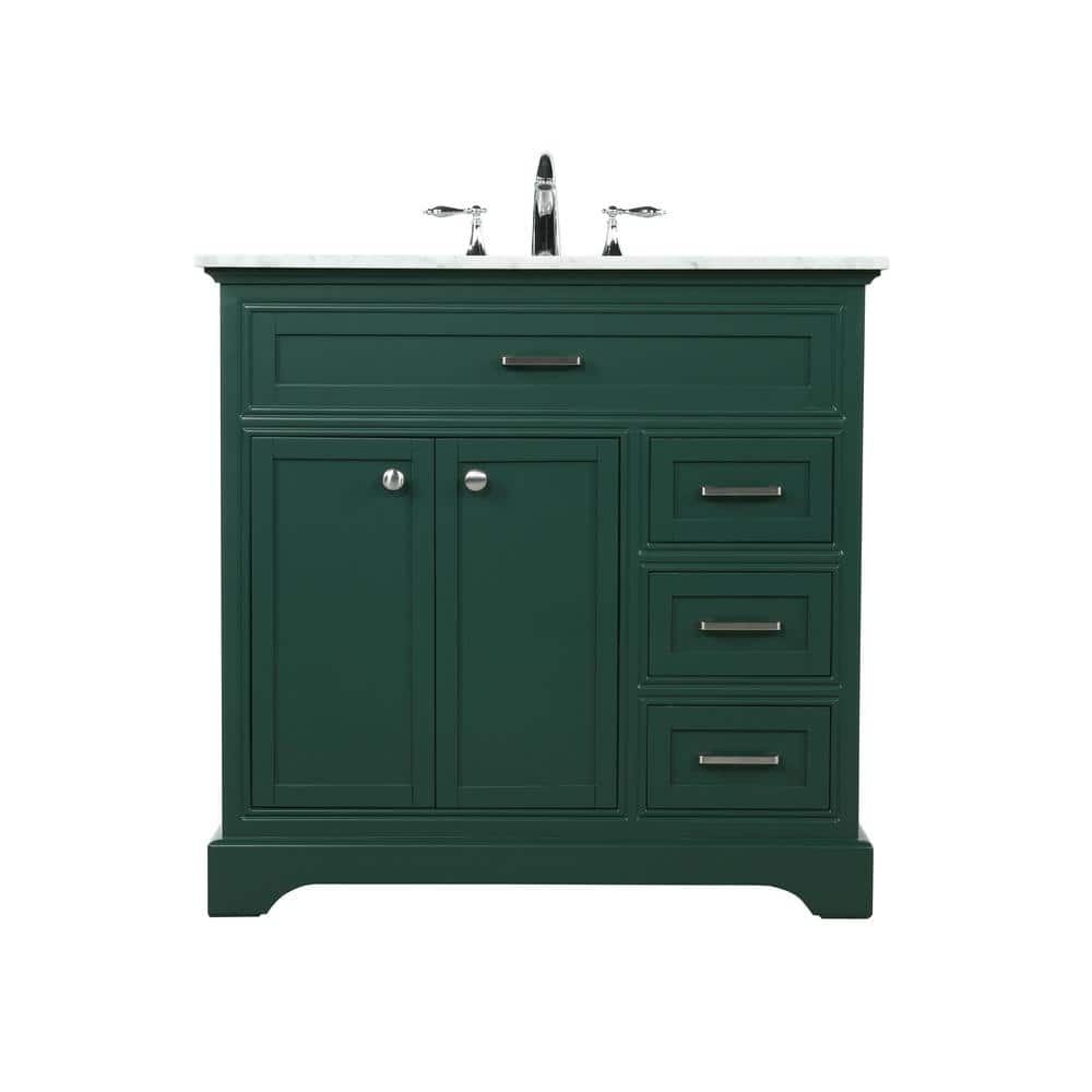 Timeless Home 36 in. W Single Bath Vanity in Green with Marble Vanity ...