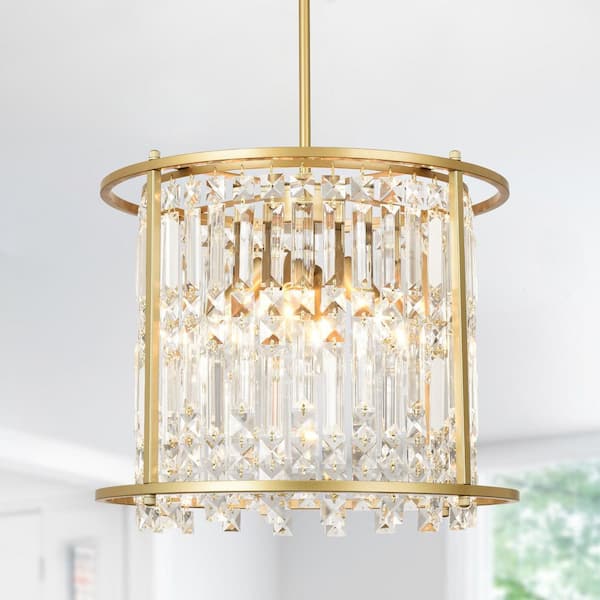 Henveton Kinlea 4 Light Gold Crystal Modern Round Chandelier for Kitchen Island, Living Room and Dining Room
