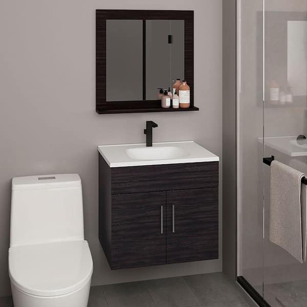 Black 24 in. W x 24 in. H Farmhose Square MDF Framed Mirror Wall Mirror Vanity Mirror
