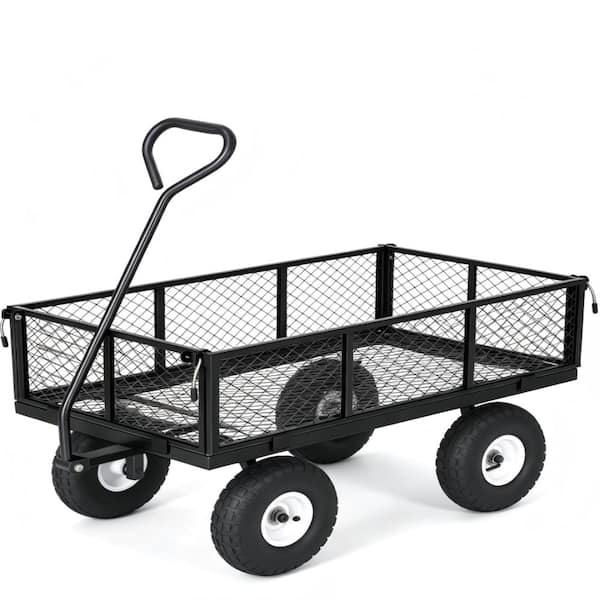 800LBS Heavy Duty Steel Garden Cart Wagon 10" All-Terrain Pneumatic Tires Yard Cart with a waterproof bag Black
