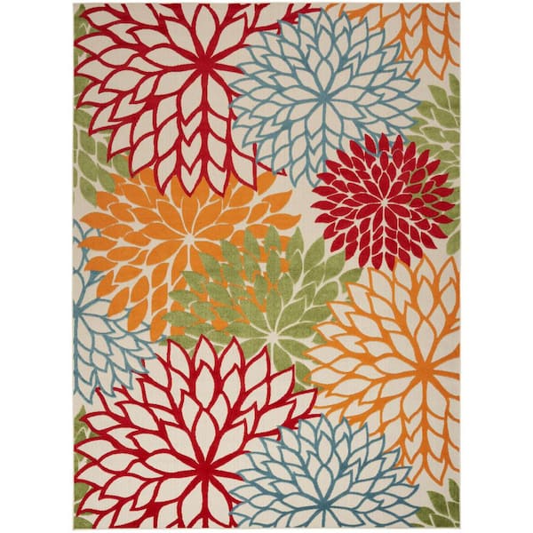 Green, Orange, Red 10 ft. x 14 ft. Woven Abstract Polyester Rectangle Indoor/Outdoor Area Rug