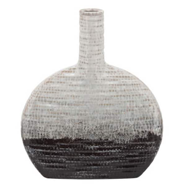 Benjara 14 in. Gray Vase with Bellied Shape and Textured Details