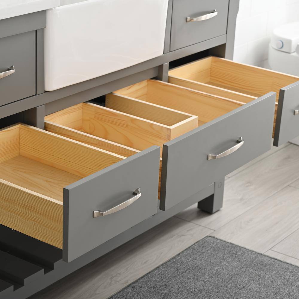Gray Engineered Wood Single Bathroom Vanity with Ceramic Sink