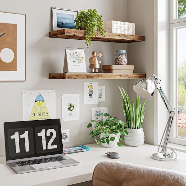 22 in. W x 6.7 in. D Rustic Brown Floating Shelves for Wall Set of