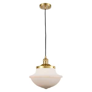 Oxford 1-Light Satin Gold Schoolhouse Pendant Light with Matte White Glass Shade