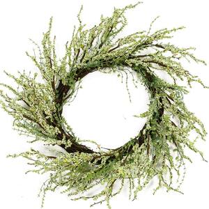 12 in. Unlit Green and Brown Decorative Berry Artificial Spring Twig Wreath
