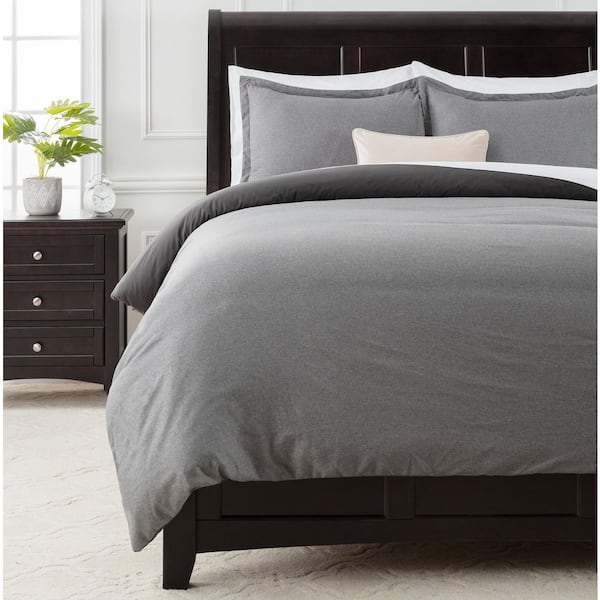 Chanasya Faux Linen Charcoal Reversible Microfiber Duvet Cover Set, Twin
