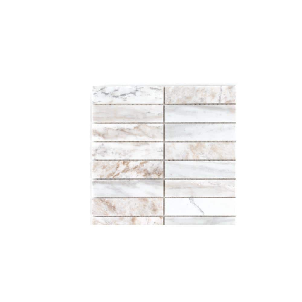 Take Home Tile Sample - Calico Stack Cream 4 in. x 4 in. Rectangle Polished Marble Wall and Floor Mosaic Tile price history on PriceWatchPro