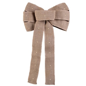 Natural Burlap Christmas Bow Wired with LED Lights